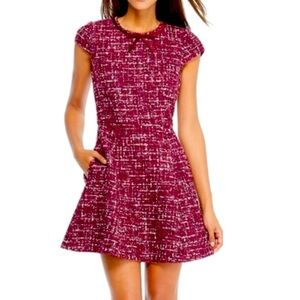 Gal Meets Glam  NELL BOUCLE DREAMS TWEED FIT & FLARE DRESS IN WINE/ PINK